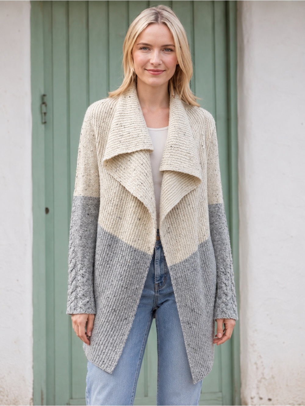 Ireland’s Eye Cashmere Merino Wool Cardigan M Irish Colorblock Draped Sweater